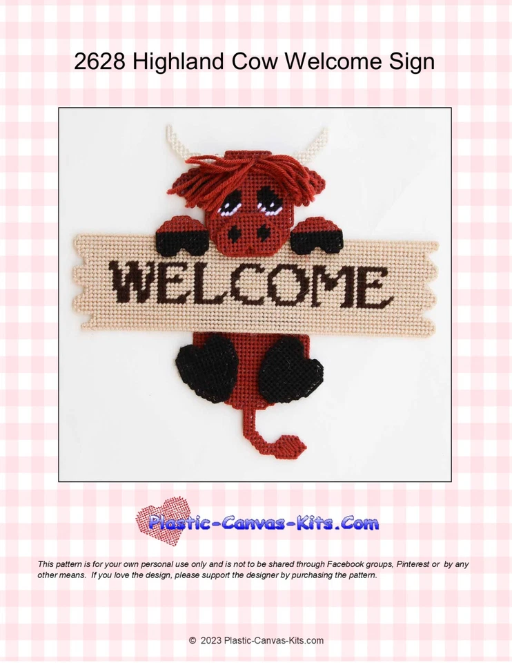Highland Cow Welcome Sign- Plastic Canvas Pattern or Kit - Image 1 of 1