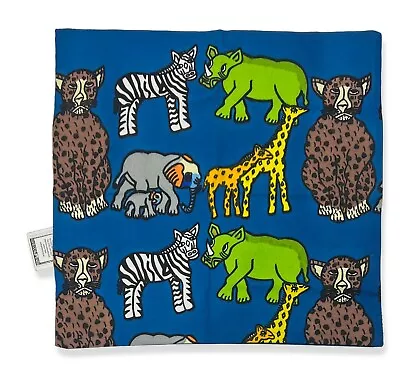 Hand Painted + Woven Capetown, South Africa 18" Pillow Cover Blue with Animals - Image 1 of 4