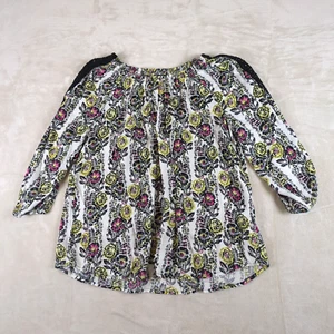 M&Co Spirit Damen Größe 16 Bluse Top großes Blumendruck & schwarze Spitze - Bild 1 von 12
