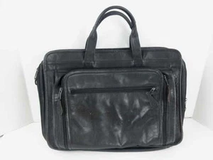 Black Leather Laptop Case Briefcase Expandable Audio Pocket Pinnacle Leather - Picture 1 of 8