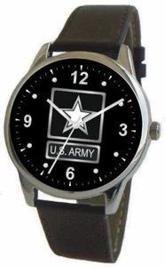 U.S. Army Emblem Uhr hat poliertes Chromgehäuse mit schwarzem Lederarmband - Bild 1 von 3
