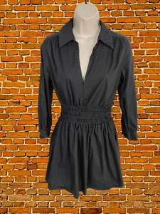 ZARA SIZE SMALL S BLACK LONG SLEEVE SHIRRED WAIST PARTY CASUAL MINI SHIRT DRESS - Picture 1 of 5