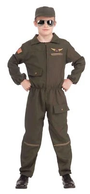 Fighter Jet Pilot Combat Hero Jumpsuit Fancy Dress Up Halloween Child Costume - Image 1 of 2