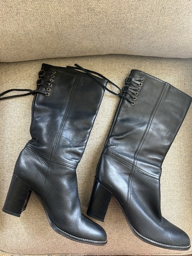 Stivali Coach stringati metà polpaccio Made in Italy "coty" neri taglia 7