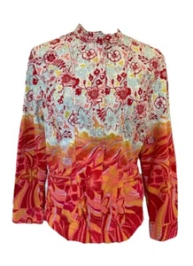 CHICOS Full Zip Light Jacket Size 2 Floral Paisley Ombre Pink Red Coat EUC - Picture 1 of 15