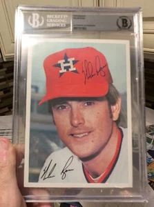 Tarjeta súper firmada por Nolan Ryan 1981 Topps Houston Astros Salón de la fama Beckett encapsulada - Imagen 1 de 2
