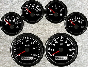 6 Gauge Set with Senders Speedo 120KM/H Tacho Fuel Temp Volts Oil Pressure Black - Picture 1 of 8