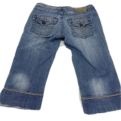 Bermudas de mezclilla de algodón industrial para mujer azules modestas envejecidas talla 3 Foto 1 de 4