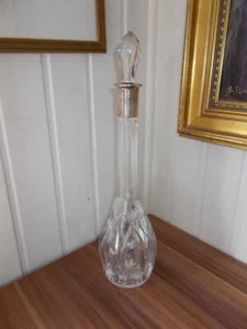 Carafe  longue à décanter en cristal  taillé 44cm col métal argenté gravé C2 - Picture 1 of 10