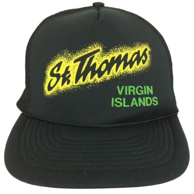 Vtg St Thomas US Virgin Islands Hat Logo Mesh Snap Back Trucker Fish Beach Cap - Image 1 of 4