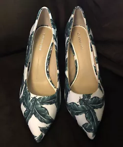 Gianni Bini Green CANVAS Tropical Palm Leaf Print Heel Drag Queen High Heels 10 - Picture 1 of 7