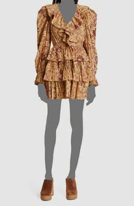$445 Ulla Johnson Women's Yellow Ruffled V-Neck Long Sleeve Mini Dress Size 8 - Picture 1 of 5
