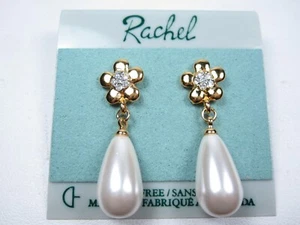 Rachel Gold Plated Pierced Earrings with Swarovski Crystals and Pearls 1599 - Picture 1 of 3