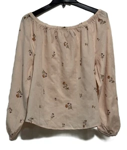 a.n.a $39 Maribel Pink Floral 100% Cotton Peasant Blouse Size Medium NWT - Picture 1 of 5