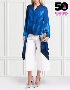 RRP€600 NEIL BARRETT Shirt Size XXS Blue Draped Dipped Hem Masculine Flared Fit - Picture 1 of 12