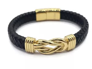 Hombres Símbolo Infinito Pulsera de Cuero, Siempre Uniones Pulsera, Trenzado Oro - Imagen 1 de 6