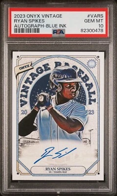 2023 Onyx Vintage AUTO Blue Ink RYAN SPIKES Tampa Bay Rays PSA 10 GEM MINT - Image 1 of 2
