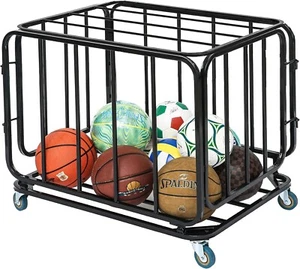 Rollbarer schwarzer Metall Sport Ball Aufbewahrung faltbarer Wagen mit Deckel für Gym Schule - Bild 1 von 7