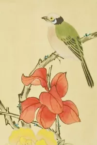 Quadro cinese pergamena appesa Cina 53,1" Immagine Fiore Uccellino Dal Giappone c374 - Foto 1 di 12