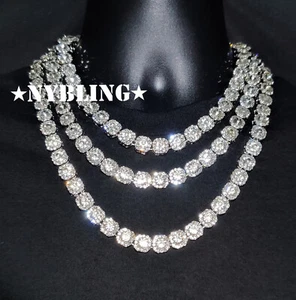 Iced Baguette Cluster Tennis Chain Necklace Plated CZ Fashion Hip Hop Jewelry - Picture 1 of 17