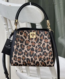 KATE SPADE PHOEBE SATCHEL LEATHER CROSSBODY BUCKET BAG BLACK LEOPARD SHOULDER - Picture 1 of 15