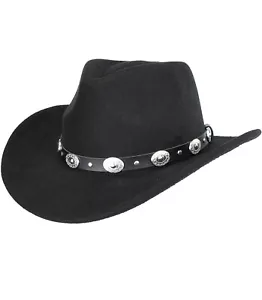 Western-Cowboy-Cappello Uomo Donna Tesa Larga Cappelli Cowgirl Feltro Fedora Hat (S-M) - Foto 1 di 5