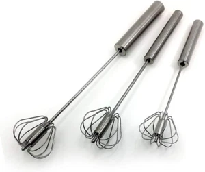 Stainless Steel Semi-Automatic Egg Whisk - 3PCS Hand Push Rotary Whisk Blender ( - Picture 1 of 12