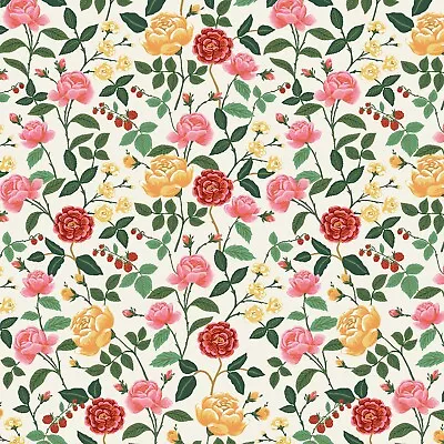 Rifle Paper NEW Release "English Rose" "Roses" in Cream and Gold Cotton Fabric - Image 1 of 4