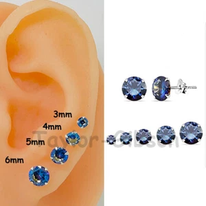925 Sterling Silver Aurora Borealis AB Blue Topaz Studs Earrings Round One Pair - Picture 1 of 7