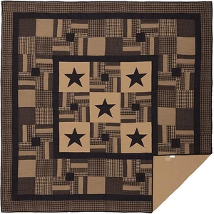 Black Check Star Queen Quilt 90Wx90L Country Rustic Primitive Design, Black and - Picture 1 of 6