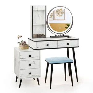 Vanity Set with Lighted Mirror, Makeup Desk w/3-Color Dimmable LED Lights - Picture 1 of 10