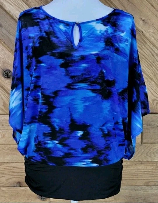 Jennifer Lopez Womens Top Blouse Key Hole 3/4 Dolman Sleeve Blue Size Medium - Image 1 of 4