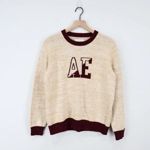 American Eagle Oversize Strick AE Logo Pullover Gr. M/L Ivory Maroon Neu ohne Etikett - Bild 1 von 6
