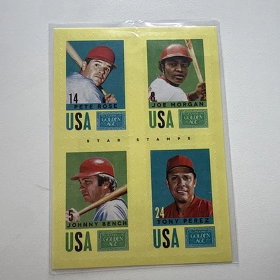 2014 Panini Golden Age STAR STAMPS PETE ROSE JOE MORGAN PEREZ BENCH #4 USA REDS - Image 1 of 2