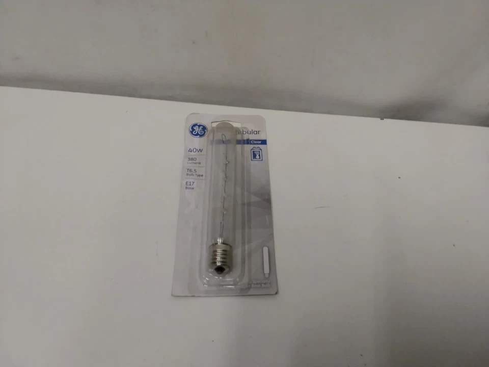 GE Tubular Clear T6.5 Bulb, E17 Intermediate Base, 40w, 380 Lumens, 120 Volts - Image 1 of 1