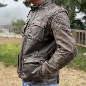 Triumph Beaufort Giacca Moto Pelle Corazzata Fodera Protezione Knox XL Marrone - Foto 1 di 24