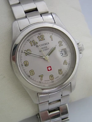 BUCHERER ШВЕЙЦАРСКИЕ ВОЕННЫЕ ЧАСЫ ИЗ НЕРЖАВЕЮЩЕЙ СТАЛИ ШВЕЙЦАРСКИЙ КВАРЦ ПОДЛИННЫЙ ВИНТАЖНЫЙ - Изображение 1 из 4