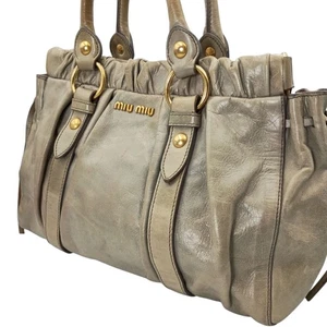 MIU MIU Archive Vitello Lux Leder Handtasche Tasche Beige Seitenband Beuteltasche Gut - Bild 1 von 18