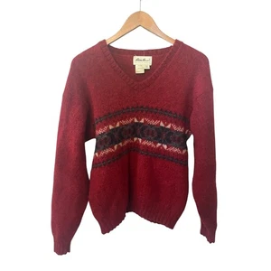 Suéter Eddie Bauer De Colección Para Hombres Rojo Lana Cuello en V Nórdico Negocios Informal Preppy S - Imagen 1 de 4