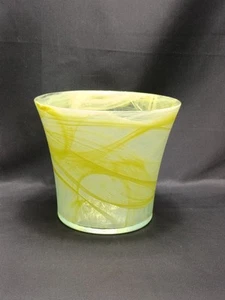 Rauchgelb Limette Glas Blumentopf Übertopf Vase Wirbelmuster sehr guter Zustand - Bild 1 von 9