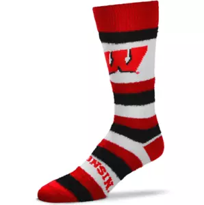 Wisconsin Badgers Red Black & White Rainbow Pro Stripe Soft Fuzzy Crew Socks - Picture 1 of 1