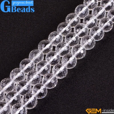 Cuentas sueltas redondas facetadas de cuarzo transparente roca blanca natural para hacer joyas 15" Foto 1 de 4