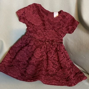 CARTERS Girls Size 6 CHRISTMAS Holiday DRESS Maroon BURGUNDY  Floral LACE Formal - Picture 1 of 5