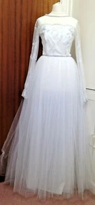 TR VTG Pronuptia De Paris White/Ivory/Silver Tulle Skirt Wedding Dress UK 10 - Picture 1 of 11