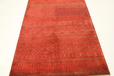 3x4 Feet Gabbeh  Red Afghan Hand Knotted Tribal Geometric Lori Baft Wool Rug - Image 1 of 4