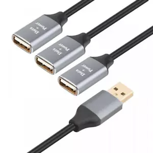 USB 2.0 A Male to 3 x Female Ports Data Charge Hub Splitter Cable - 2m - Picture 1 of 5