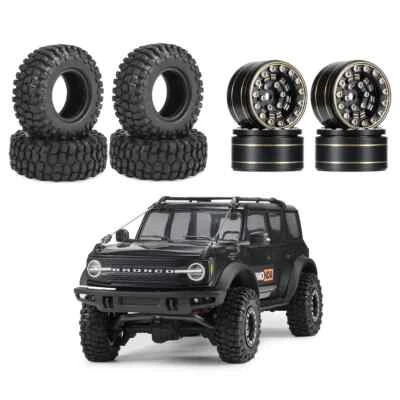 Brass 1.0" Beadlock Wheel Rim Tires Set For 1/18 TRX4M 1/24 Axial SCX24 RC Car - Image 1 of 4