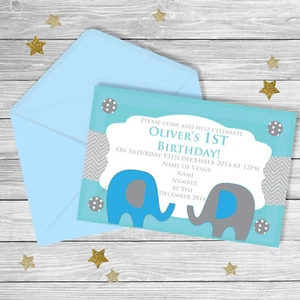 Elephant FIRST Birthday Invitation {Digital File} BOY Party Printable - Picture 1 of 1