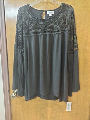 Nueva Blusa Top John Paul Richard Para Mujer Boho Negra Encaje Talla 2X Terciopelo  Foto 1 de 4