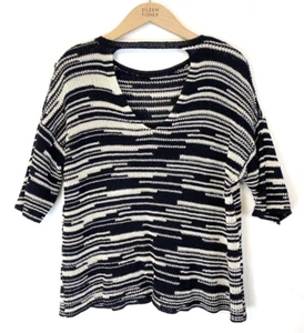 Eileen Fisher Black Cutout Knit Top Sz XXS Organic Linen Cotton NWT $198 - Picture 1 of 5